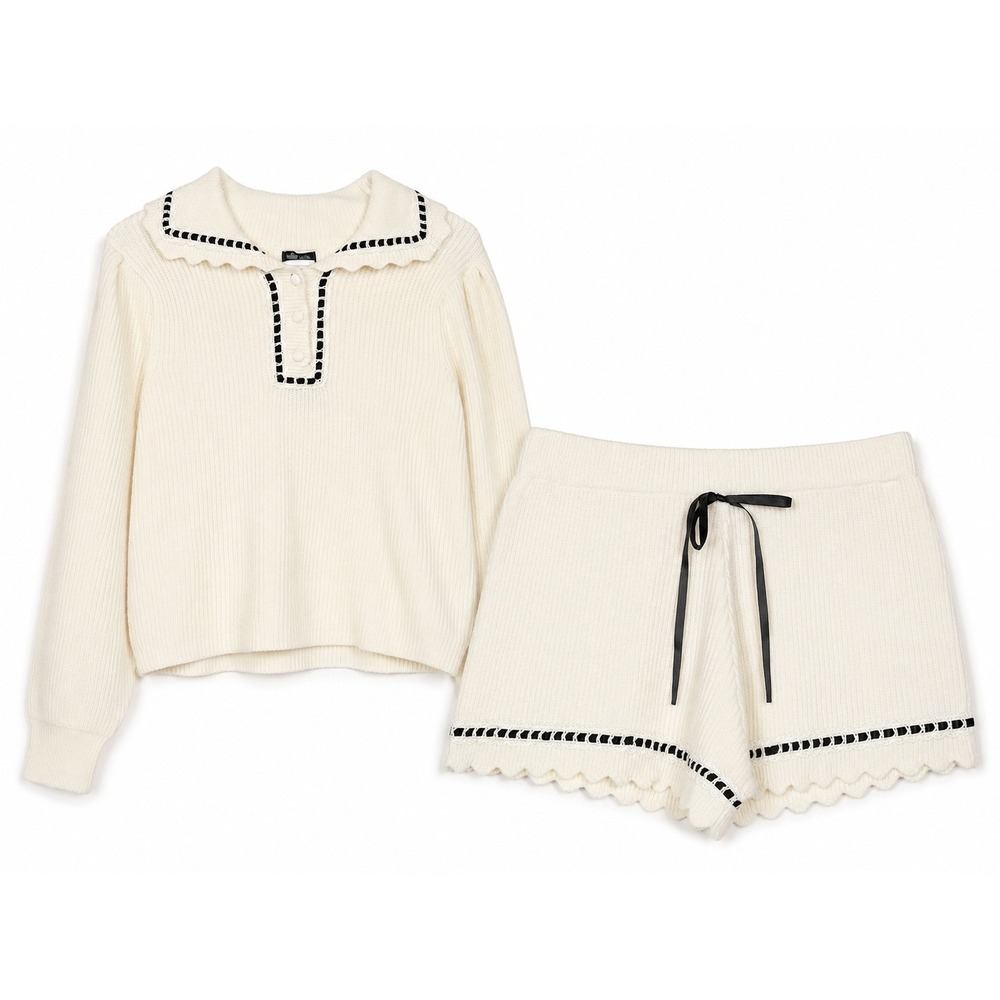 Wild Fable Cream Ribbed Knit Sweater and Shorts Set Medium NWT Coastal Luxe